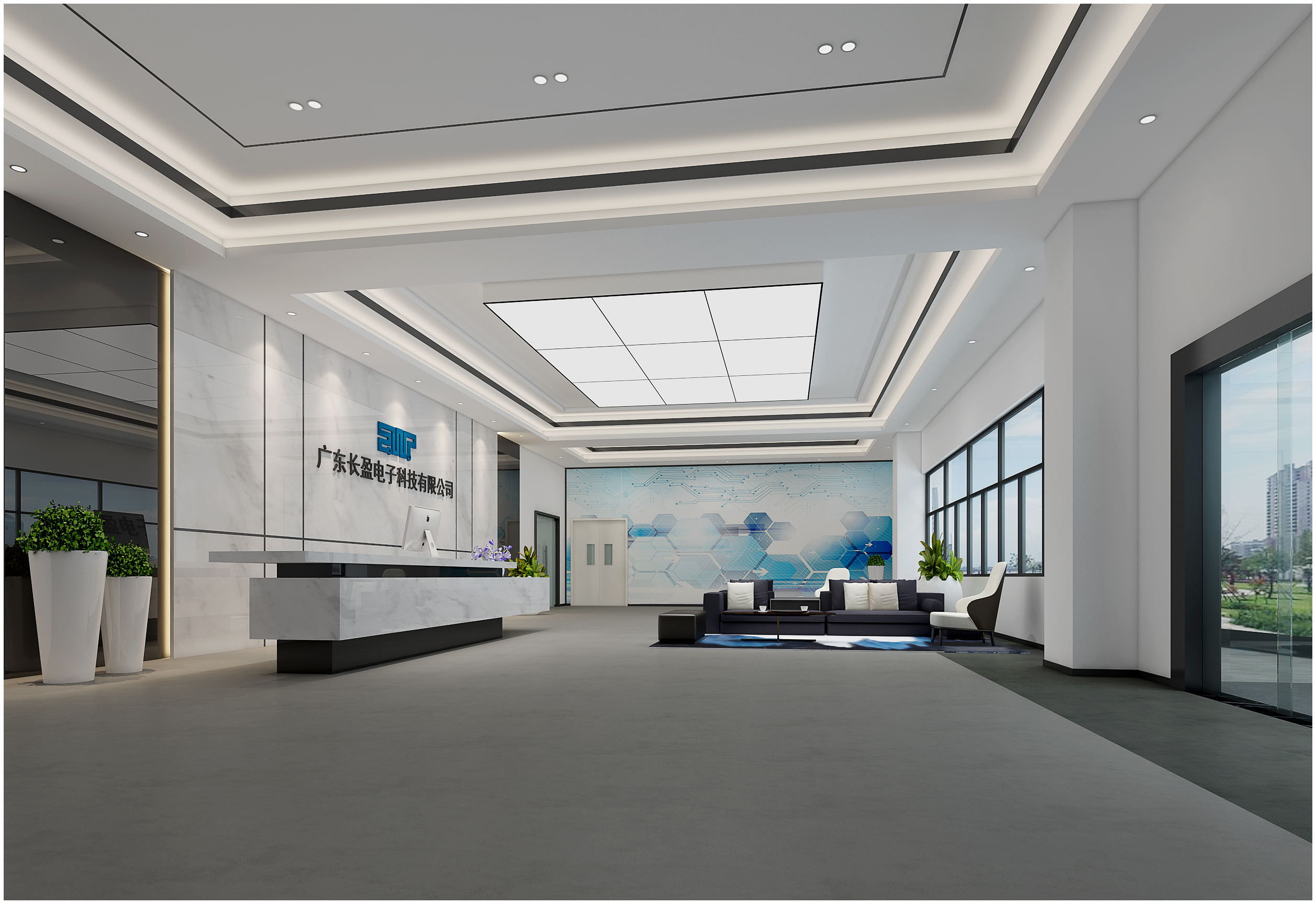 廠房辦公展廳裝修-長盈精密科技廠房辦公展廳設(shè)計(jì)效果圖-文豐裝飾